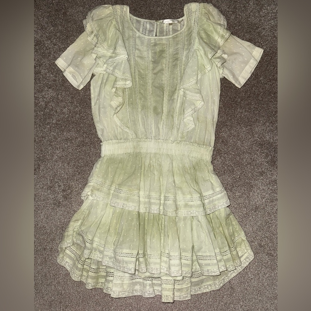Love Shack Fancy Natasha Moss Green Hand Dyed Eyelet Dress size Small S $295